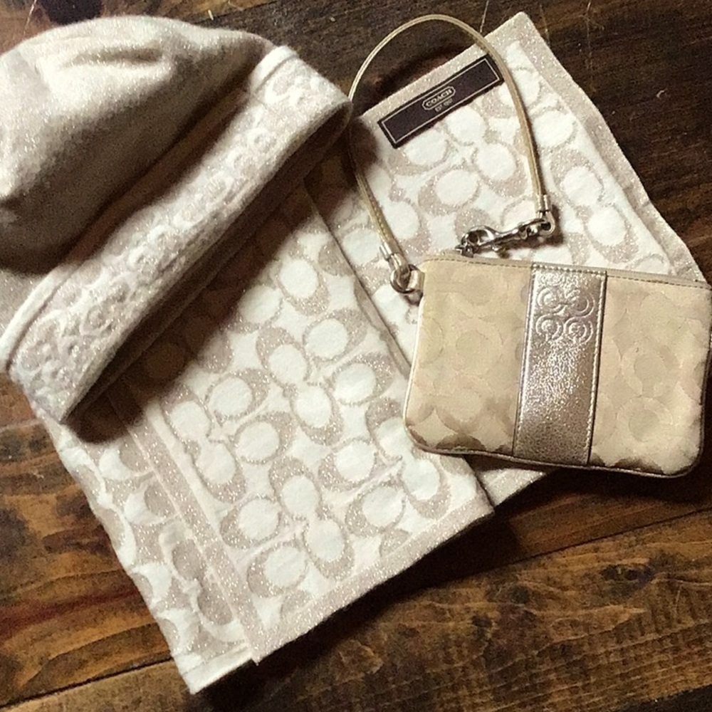 Coach Beanie, Scarf and Wristlet